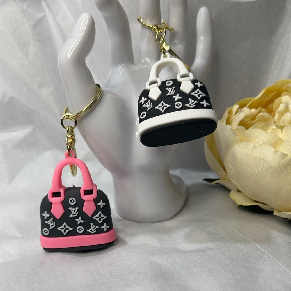 Designer-Inspired Silicone Mini Purse Key & Card Holder - Pink & Black